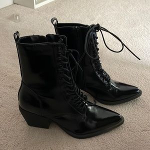 Black Vegan Leather Lace Up Boots